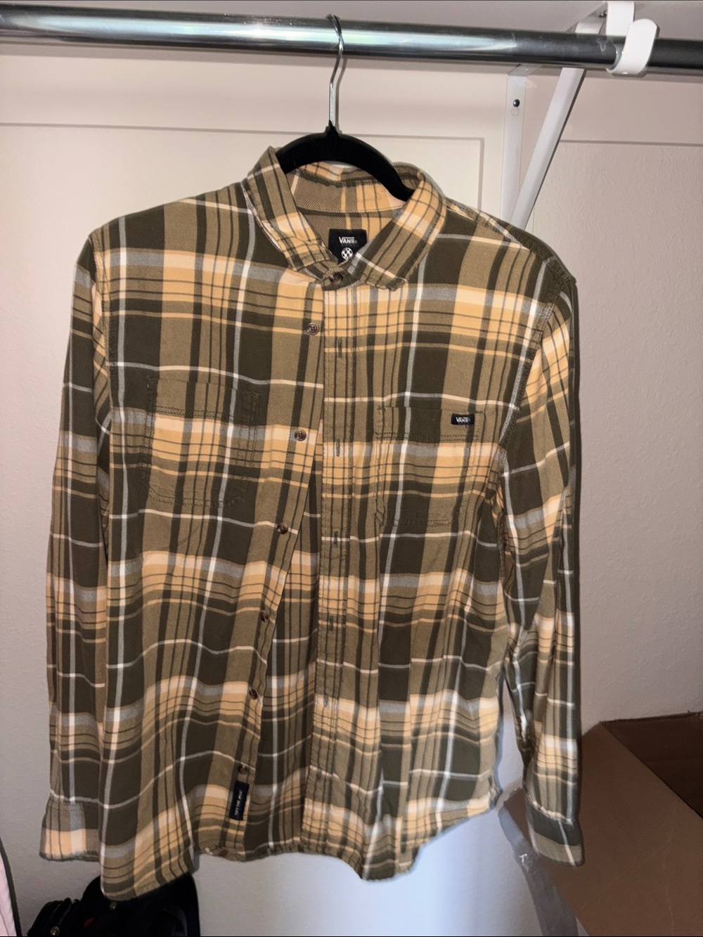 Vans Olive & Cream Plaid Button-Up Shirt